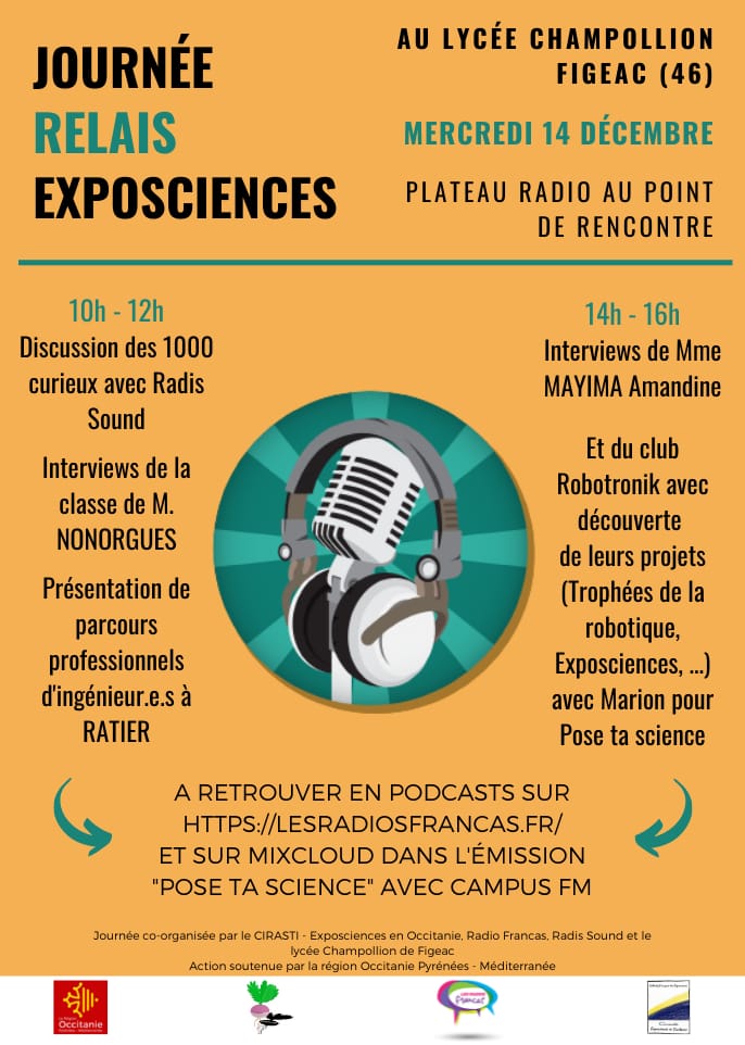 CIRASTIOc's tweet photo. Journée Relais Exposcience à @VilledeFigeac au lycée champollion avec les élèves, les ingénieurs Ratier ce matin et @robotronik46 et @AmandineMayima cet après-midi autour d interviews et d échanges sur les parcours de chacun, leurs projets et leurs métiers ! #exposcience 😁 https://t.co/paIERvhb7f