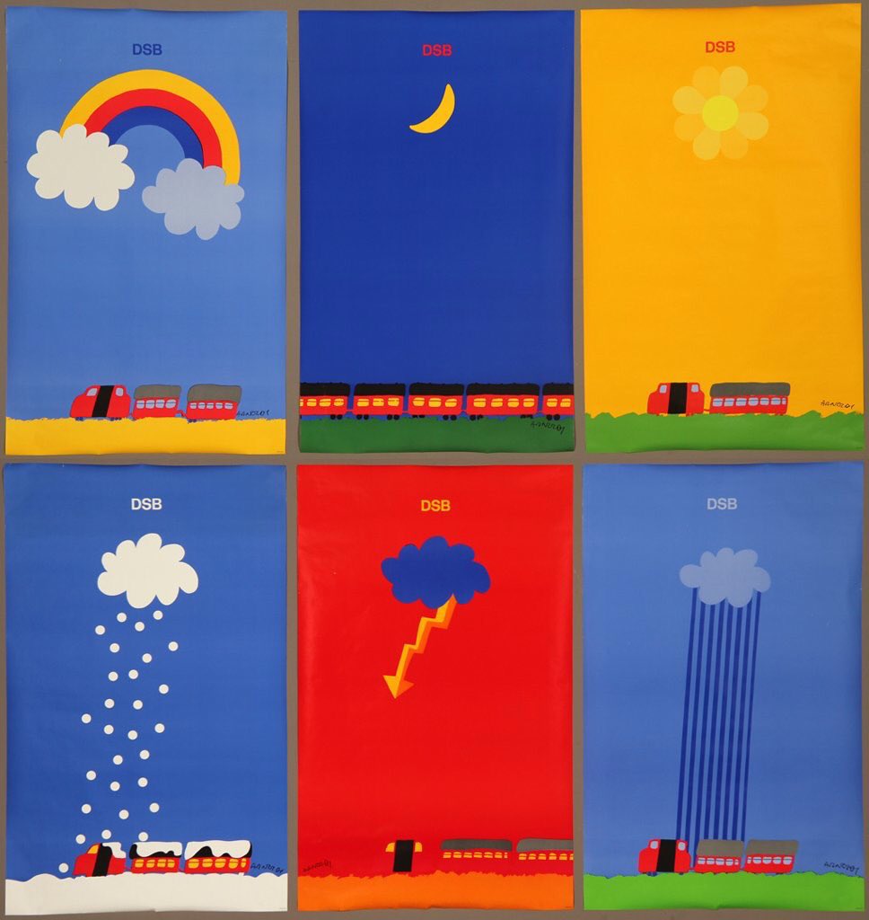 Today's vintage transport posters:
A terrific series of six by Per Arnoldi for Danish State Railways (DSB), 1975.