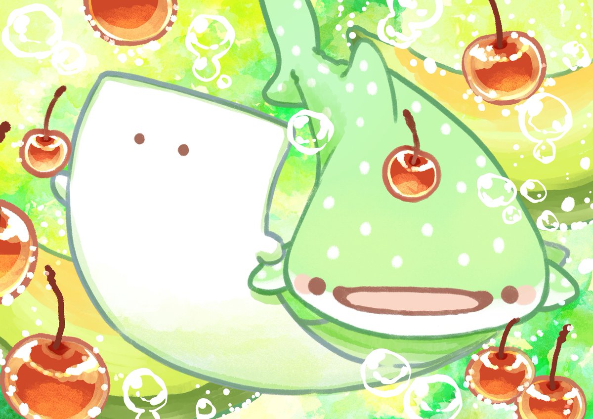 「#今年も残りわずかなのでお気に入りの4枚を貼る もめんとメロンソーダじんべえざめ」|湊谷 鈴🥝絵本クラファン中🌸イラストのお仕事受付中のイラスト