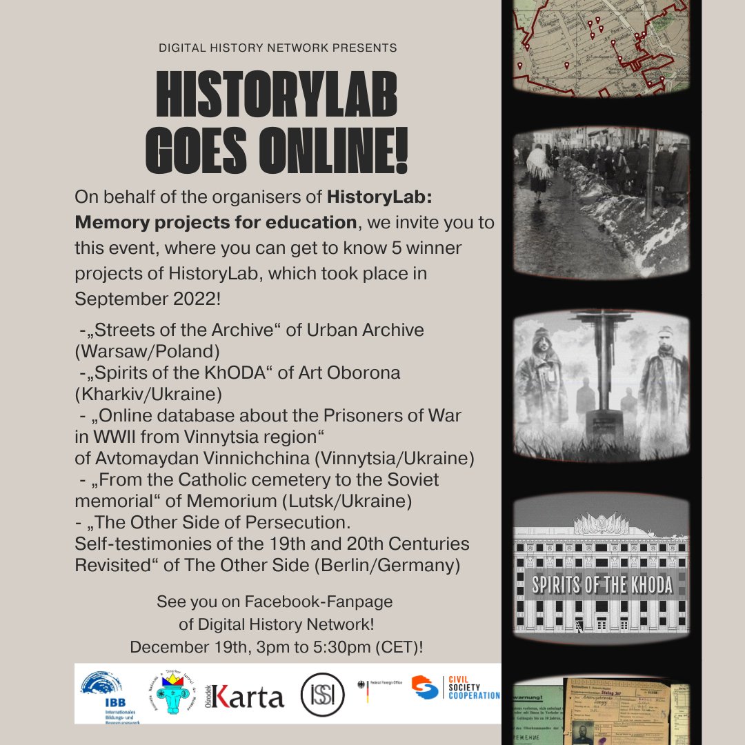 ZST_GSF's tweet photo. Auf diesem Wege möchten wir auf eine Veranstaltung der Kolleg*innen des Digital History Networks aufmerksam machen: Am Montag, den 19.12. stellen die Projektpartner*innen ab 15 Uhr im Livestream die 5 Gewinnerprojekte des HistoryLab vor. https://t.co/fftFZouWi0