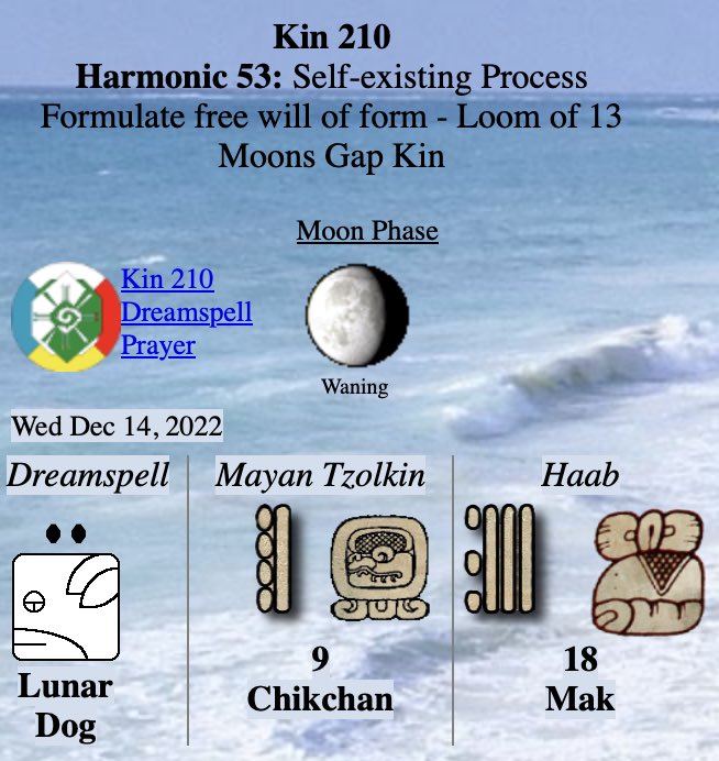 Tex369X's tweet photo. Wednesday 12.14.2022 - #Kin210
Long Count 0.0.10.2.5
moon:6 day:2
#WHITELUNARDOG
I polarize in order to love
Stabilizing loyalty
I seal the process of heart
With the lunar tone of challenge
I am guided by the power of spirit
I am a galactic activation portal
enter me https://t.co/XW5yn6TFAi