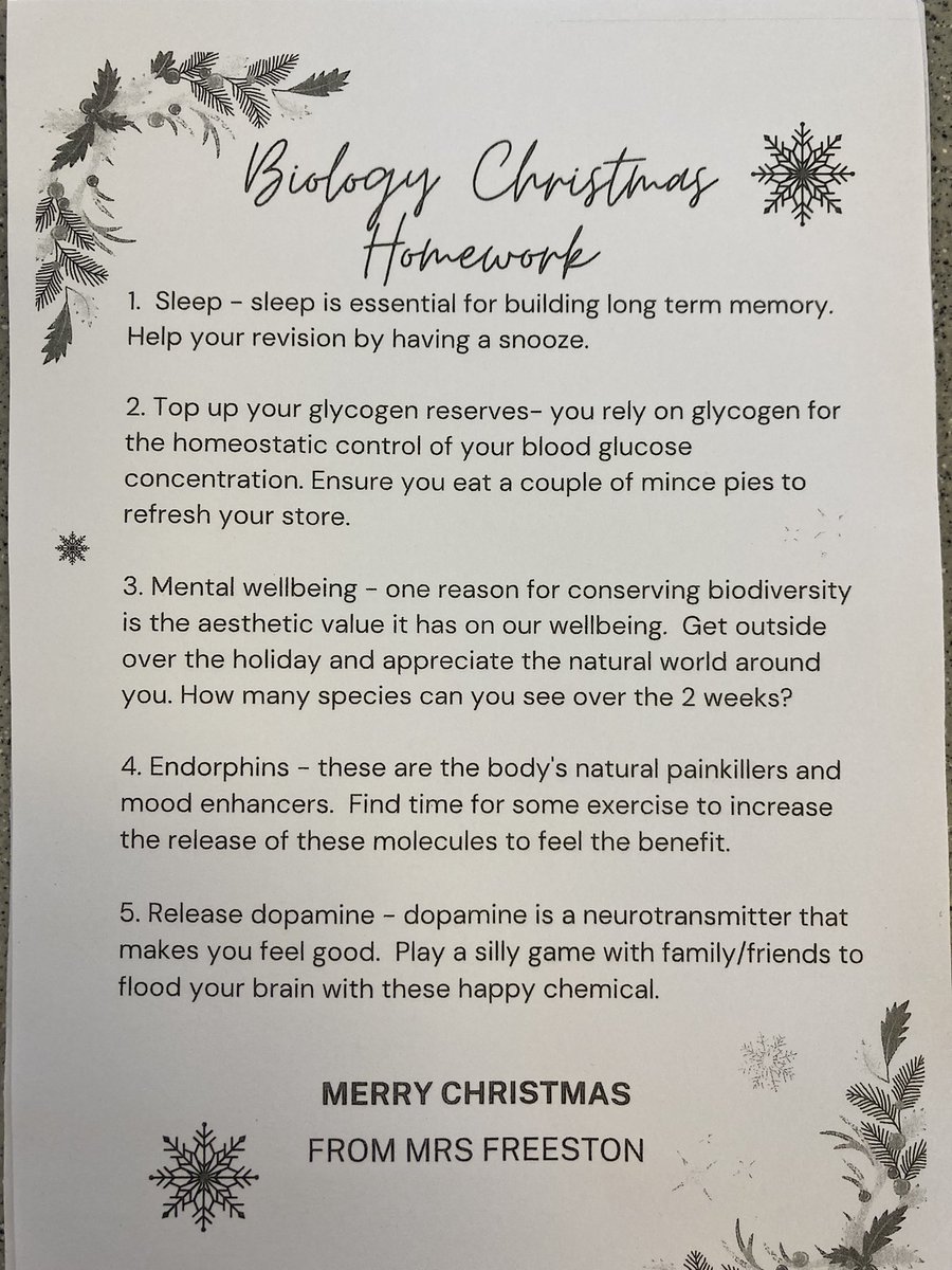 Year 13 Christmas homework….