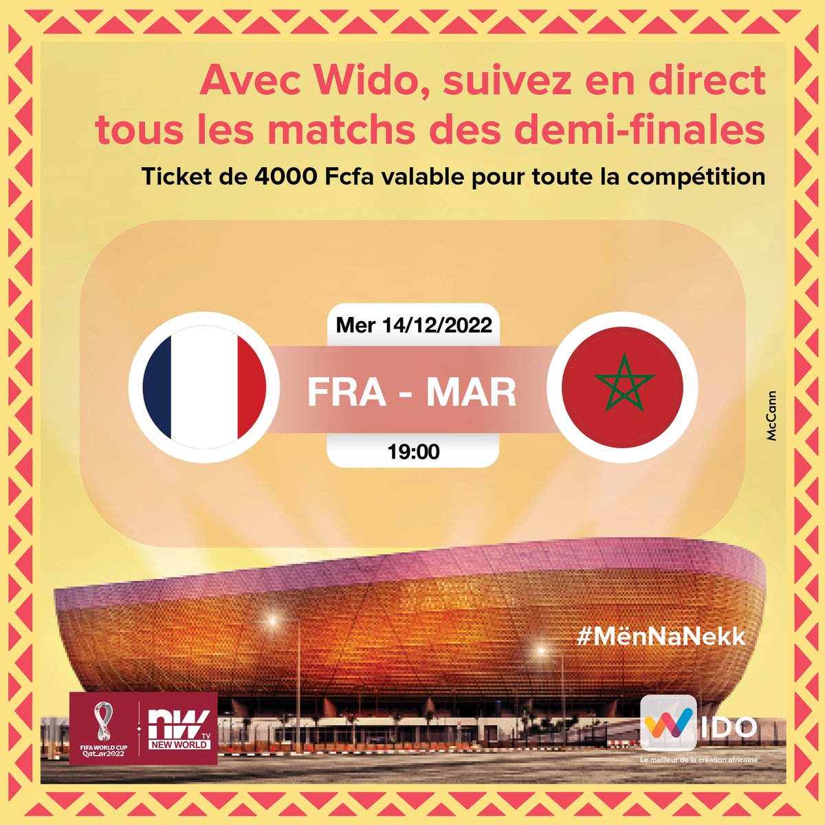 max_it_tv_sn's tweet photo. Le dernier représentant de l’Afrique joue aujourd’hui contre le Champion du Monde !
Match à suivre en direct sur les chaines New Worlds Sport via Wido TV !
Prends ton ticket à 4 000 FCFA sur https://t.co/zjRdGjK5UN.😉
#MënNaNekk #widocdm https://t.co/8goxSdBfcy