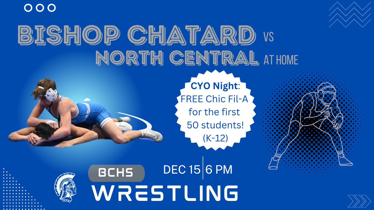 Pack the house tomorrow!

The Trojans take on North Central.

🐔 Fist 50 Students get Chick-Fil-A
🤼‍♂️ CYO Night

Be there.