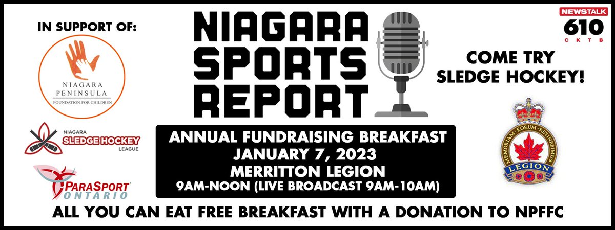 rmawhood's tweet image. It's the 5th Annual #NiagaraSportsReport Fundraising Breakfast!
In support of the Niagara Peninsula Foundation For Children, @NiagaraSledge &amp;amp; @parasport_ont 
Check out the details below.
Support a great cause, and give Sledge Hockey a try!!
Please retweet to spread the word!!!