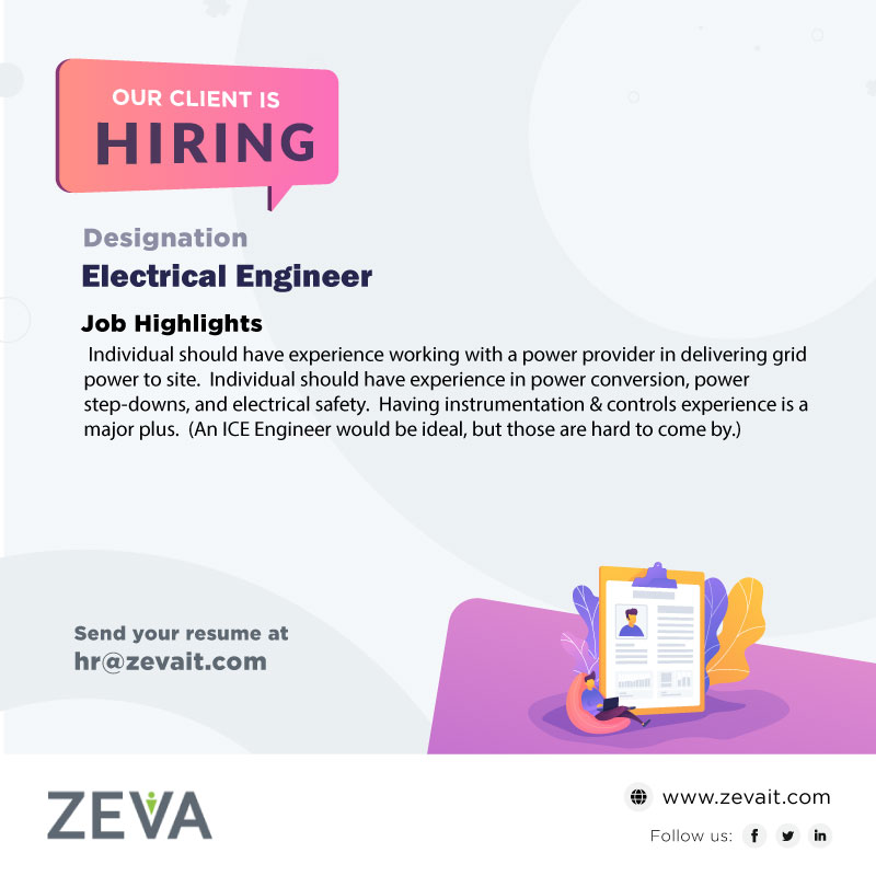 it_zeva's tweet photo. Put your technical knowledge to test by applying for Electrical Engineer profile. Send your resume at hr@zevait.com to apply for the position! 
https://t.co/90IEuhdu8U
#zevait #zevaitsolution #Electrical #Engineer #project #management #skills #hiring https://t.co/VuIQgeYQcA
