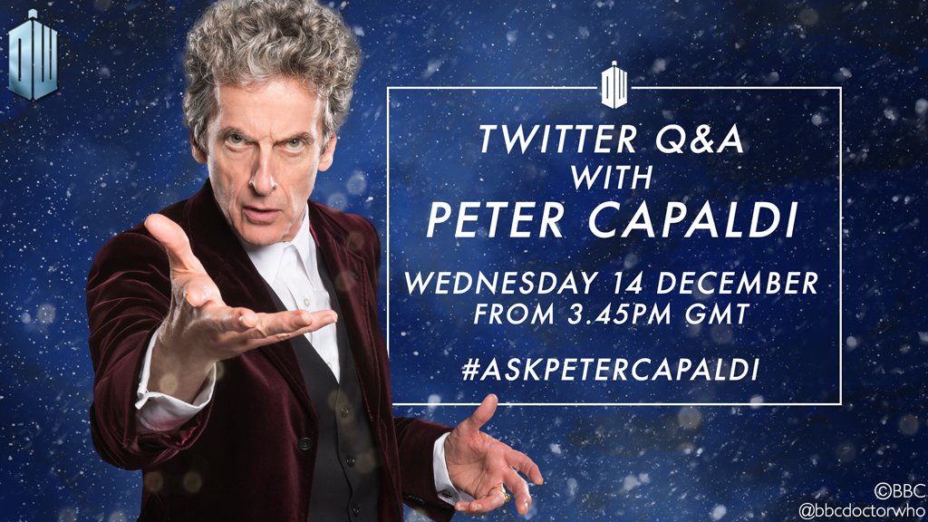 brinatello's tweet photo. The #AskPeterCapaldi Q&A session from the #DoctorWho official account @bbcdoctorwho on December 14, 2016. The first one they made and the second was my own design. I made it because I was sharing the news to help promote. I could tell #PeterCapaldi enjoyed every minute of it. π https://t.co/Ocg63RDTWg