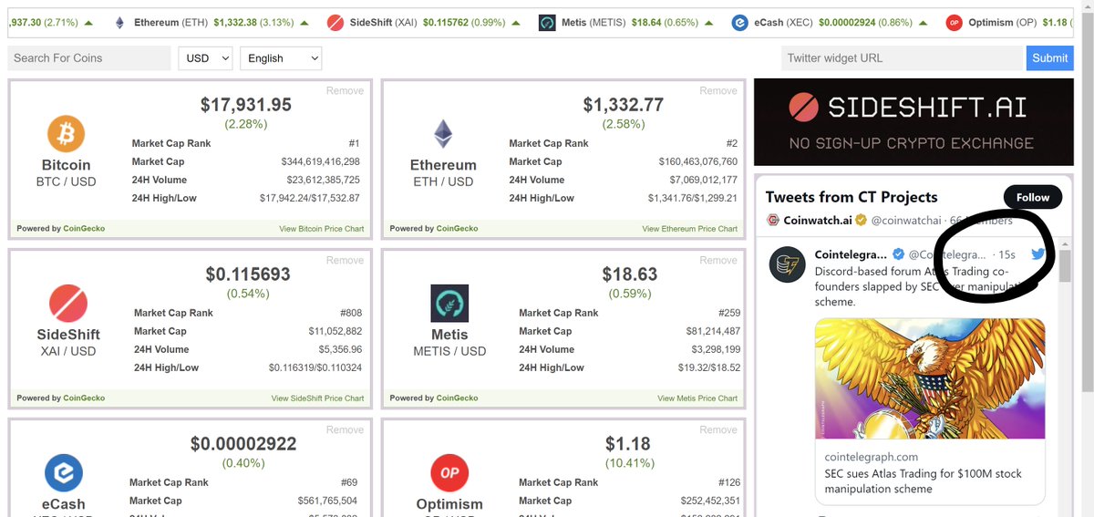 coinwatchai's tweet photo. Wooow. 15s ago @Cointelegraph. Because of https://t.co/oNRNPmTSq3 we we able to watch coins and catch your tweet at the same time!

Come check out our widgets and customizable twitter feed 😀

powered by @coingecko https://t.co/s2V9w9EHTq