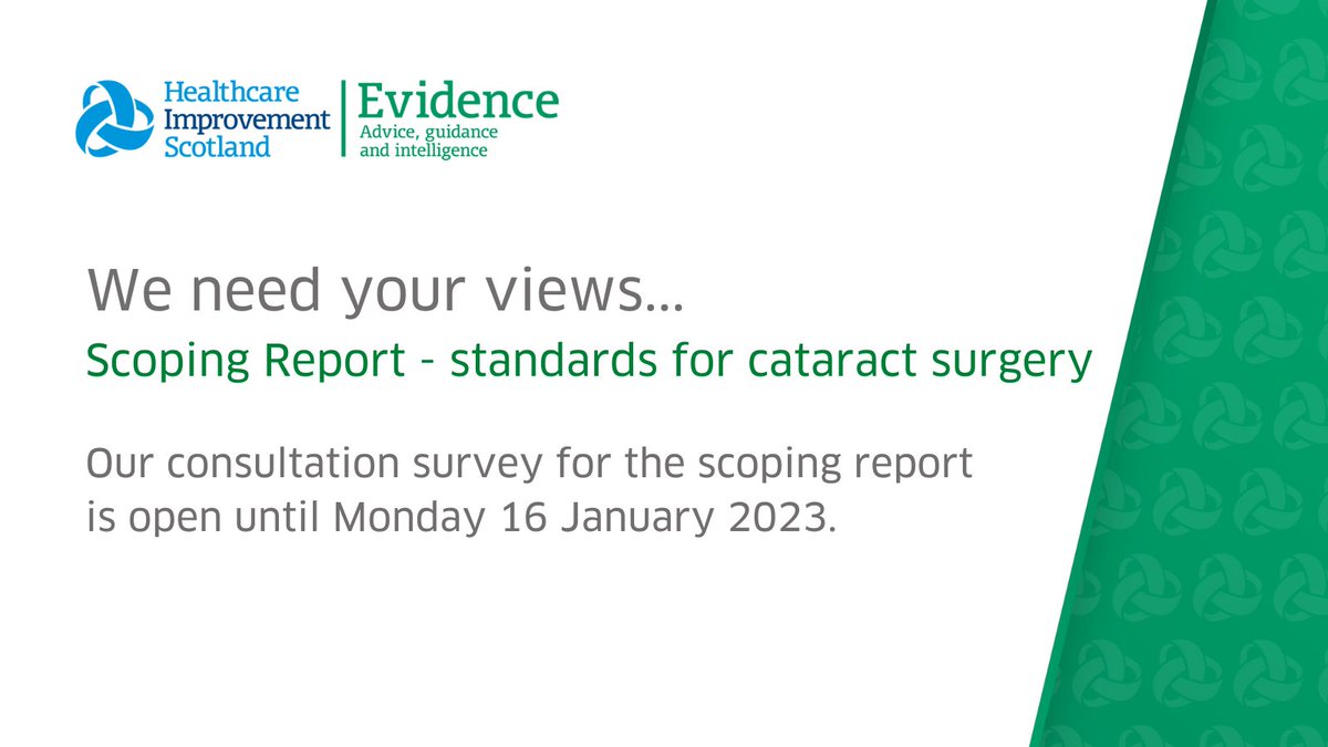 We are developing standards for cataract surgery so service users understand what they should expect from this service. We are now in a scoping phase and need your views. Please complete our consultation survey before Monday 16 January 2023 smartsurvey.co.uk/s/4FK4LK/
