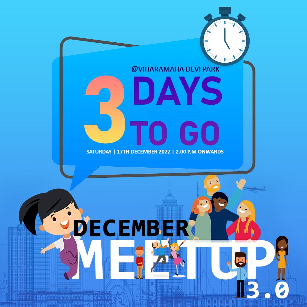 3️⃣ Days more.. 

පරණ කෝන්තර අමතක කරලා හැමෝමත් එක්ක සතුටු සාම්ච්චියේ යෙදෙන්නෙ මේ සෙනසුරාද (17) හවස 2 වෙද්දි එන්න විහාරමහාදේවි උද්‍යානයට...