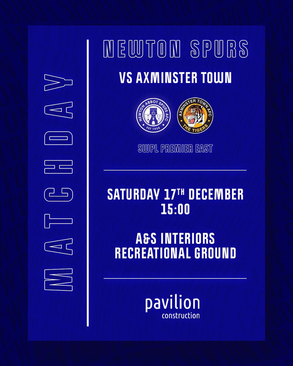 NewtonSpurs's tweet photo. ⚽️🔵 FIRST TEAM FIXTURE 🔵⚽️

📆 Saturday 17th December
🆚 @Axminstertownfc
🏆 @swpleague
🏟 A&amp;S Interiors Recreational Ground 
⏰ 15.00

1sts are home again this weekend as we look to improve on last week and avenge the narrow defeat at Axminster earlier in the season!

#COYS💙 https://t.co/vVueYxdbUJ