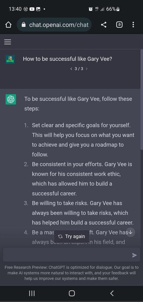 TacMurphy's tweet photo. @garyvee Tried that Open A.I. GPT Chat, here were my results. 🤘😀🤘 https://t.co/eCPZXs1iwu