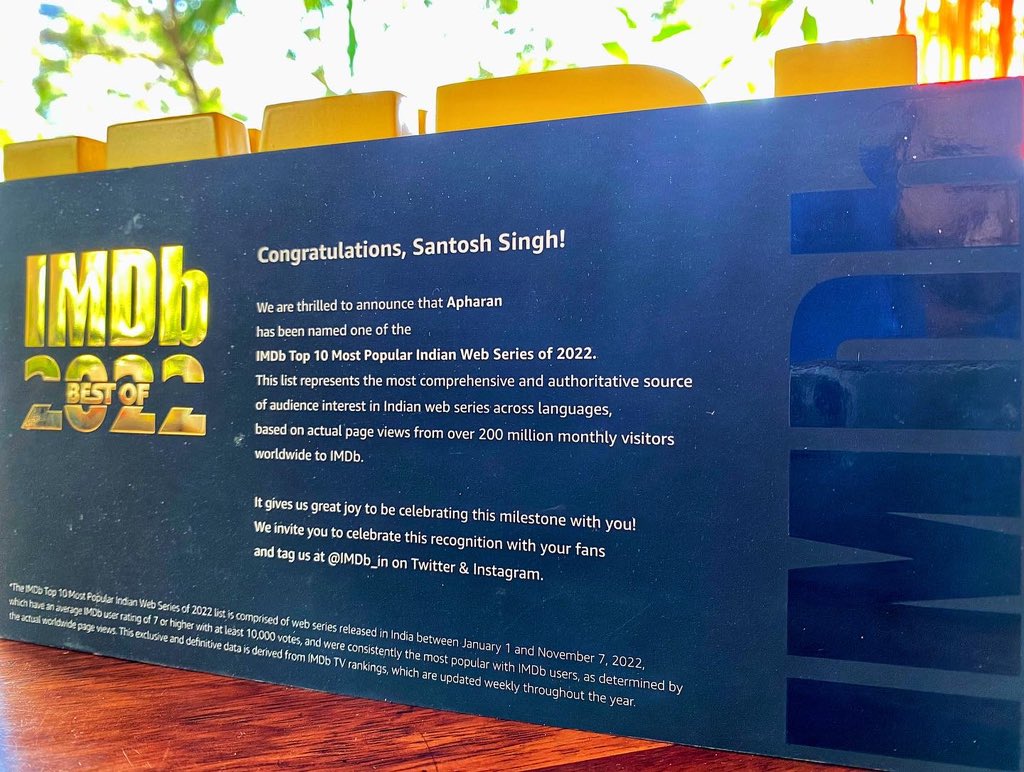 singhiskingh's tweet photo. Team Apharan2 this is for you!! Thank you @imdb_in for this incredible recognition! #apharan #apharan2 #IMDbBestof2022 https://t.co/PI4yaWOKHR