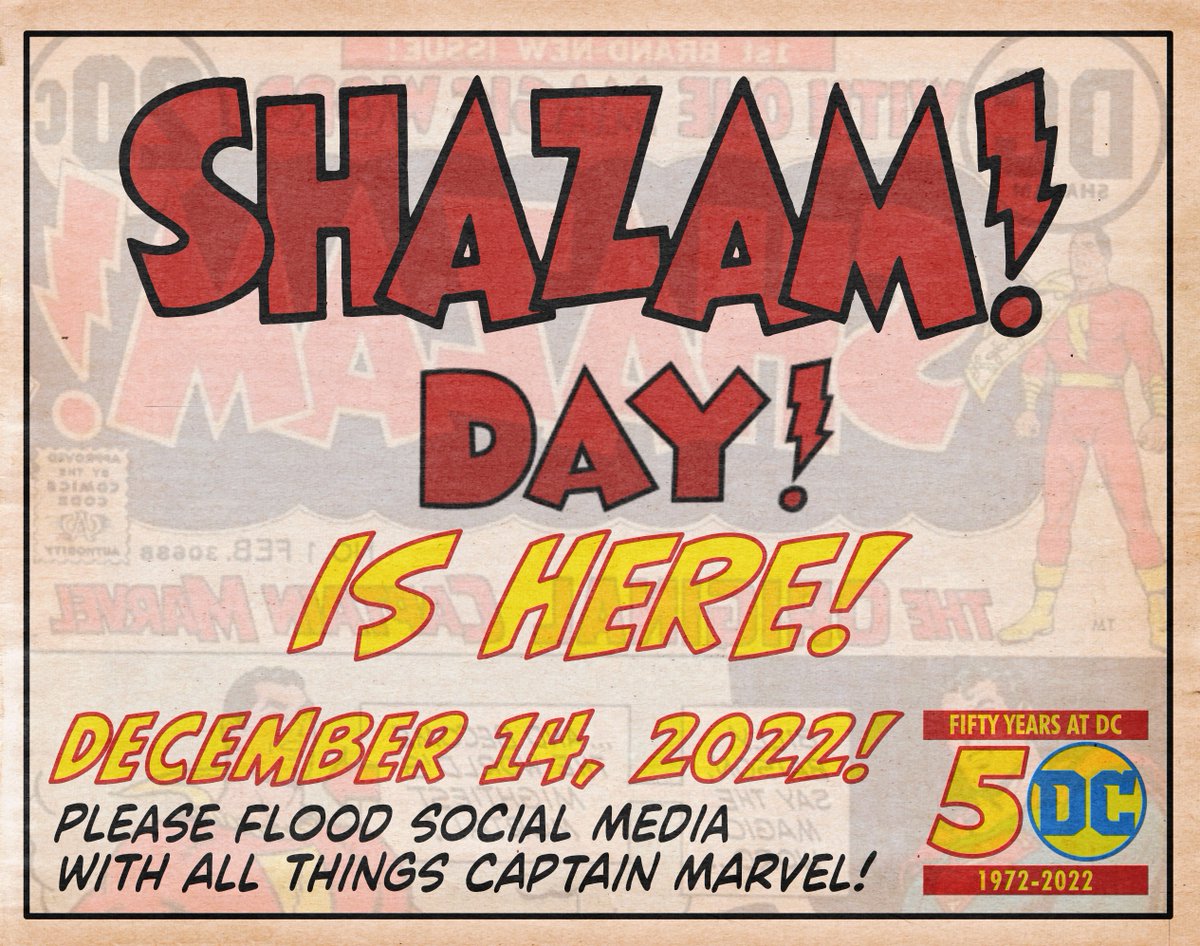 MarvelFamilyWeb's tweet photo. SHAZAM! Day is here! It's been 50 years since the first issue of SHAZAM! was released! Please post all things Captain Marvel to social media! #captainmarvel #shazam #shazammovie #dccomics https://t.co/5MK1NEj0qv