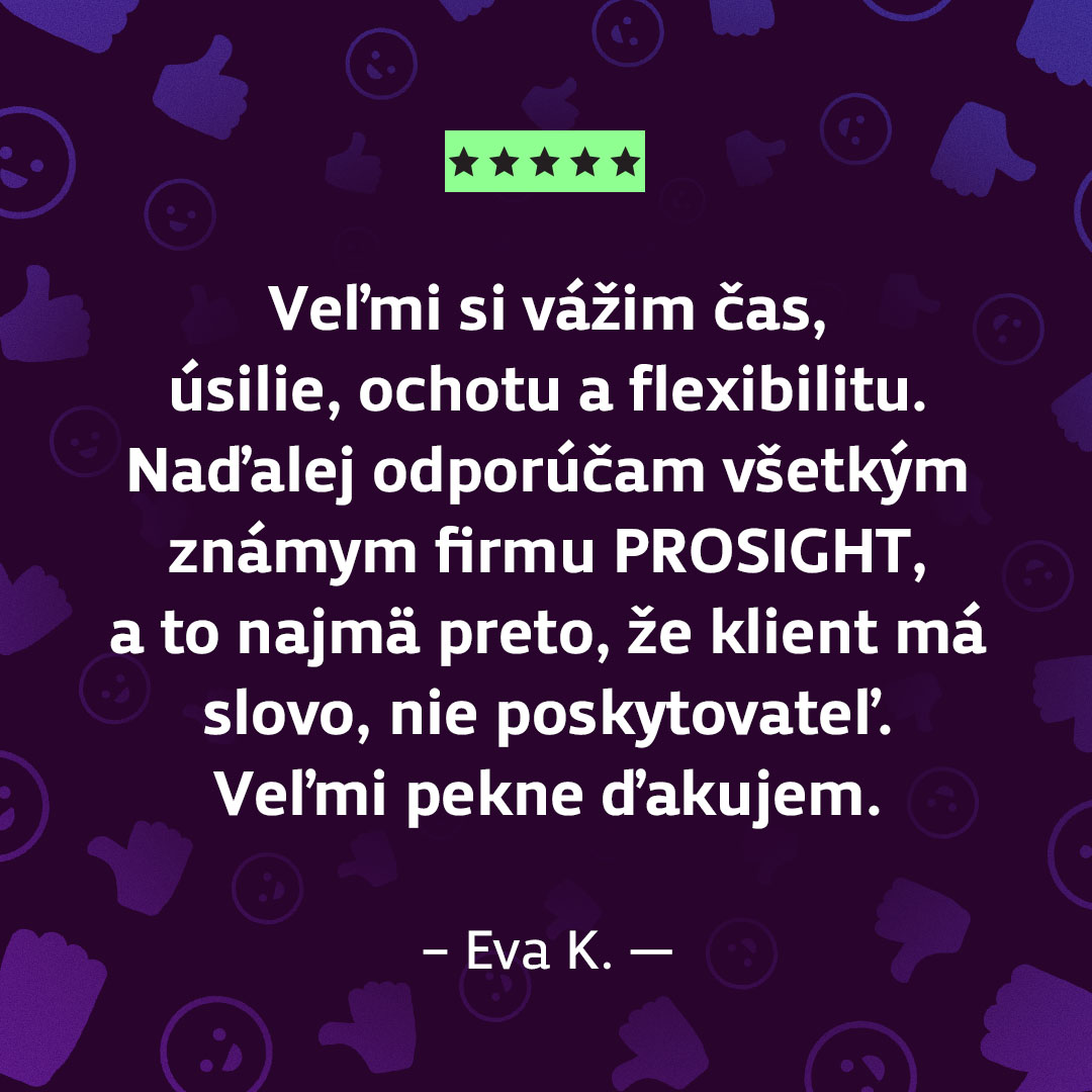 PROSIGHT_SK's tweet photo. Ďakujeme! V hodnotení spätnej väzby ste nám udelili celkový rating 4,9 z 5 hviezdičiek. Tešíme sa zo všetkých vynikajúcich hodnotení od vás a vážime si špičkovú prácu, ktorú vykonávajú naši spolupracovníci. 
#dakujeme #feedback https://t.co/Jo2YWuRHf8