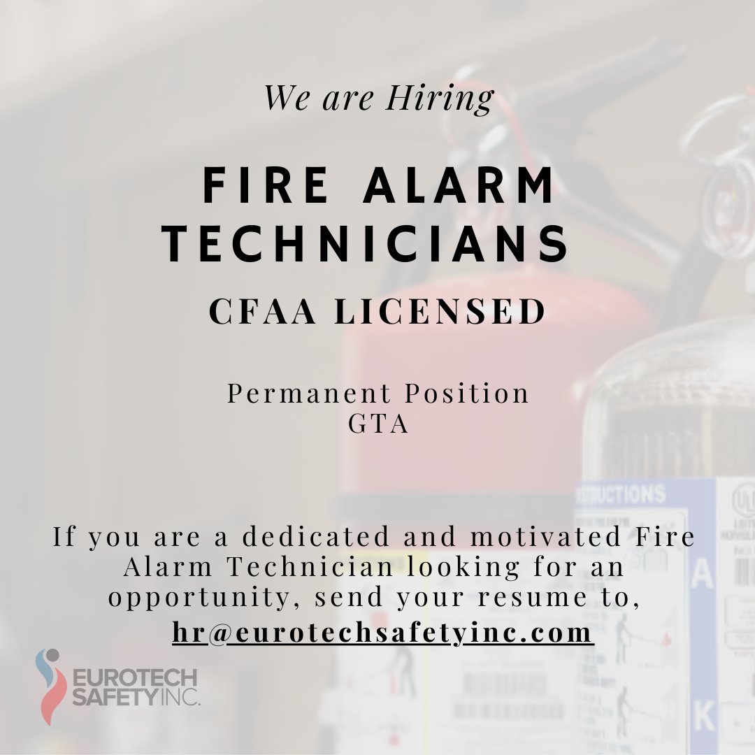 Are you dedicated, motivated, and looking for an opportunity to work as a fire alarm technician? Eurotech Safety Inc is currently hiring!! Check out our LinkedIn for more details on the position. 

#EurotechSafetyInc #WeAreHiring
