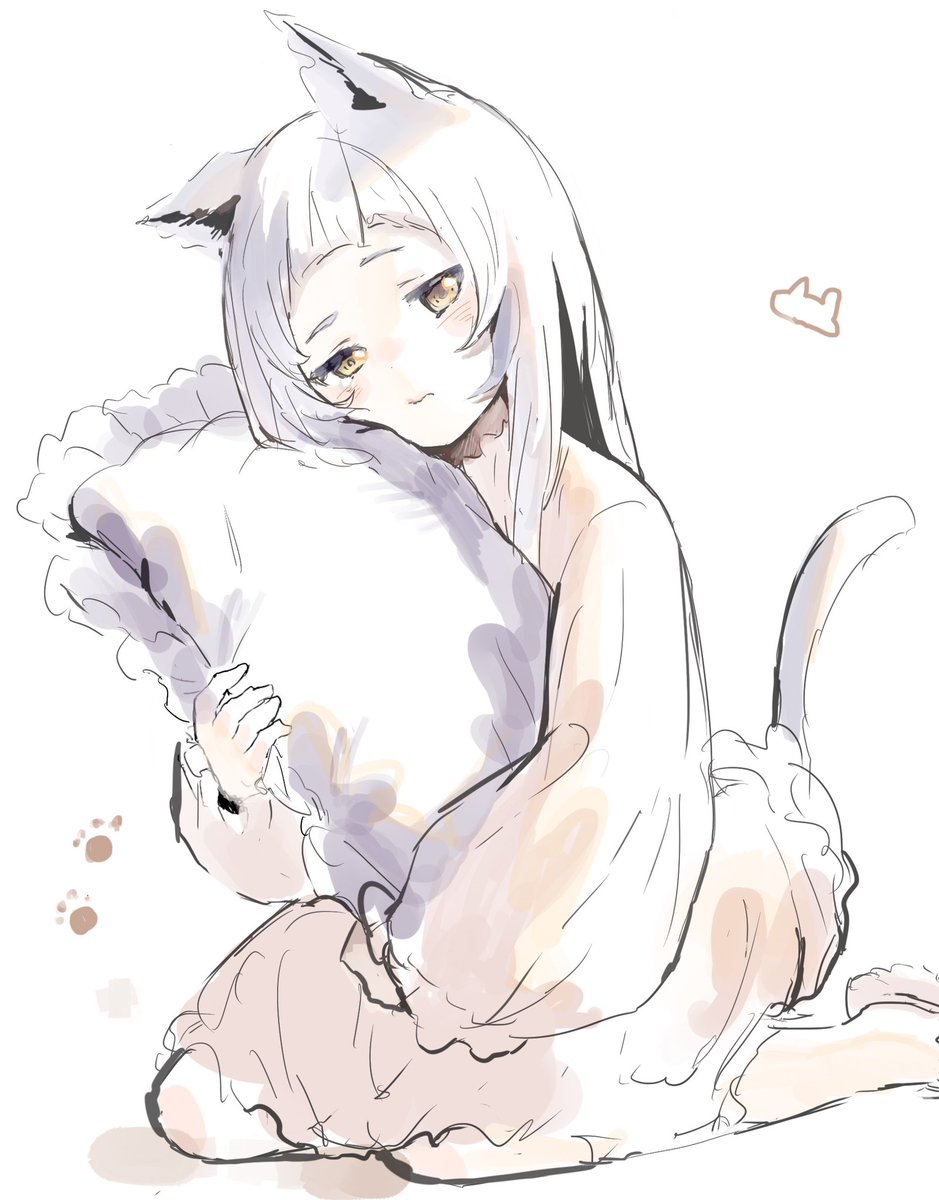 murasaki shion 1girl animal ears tail cat ears solo cat tail pillow  illustration images