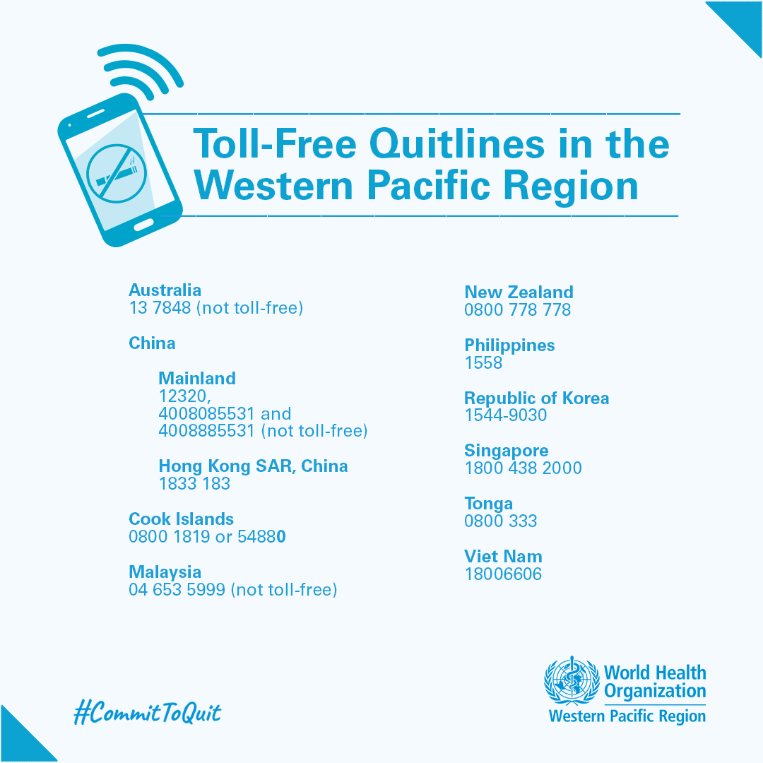 Thinking of quitting tobacco? 

These quitlines may be able to help. 📞

#CommitToQuit