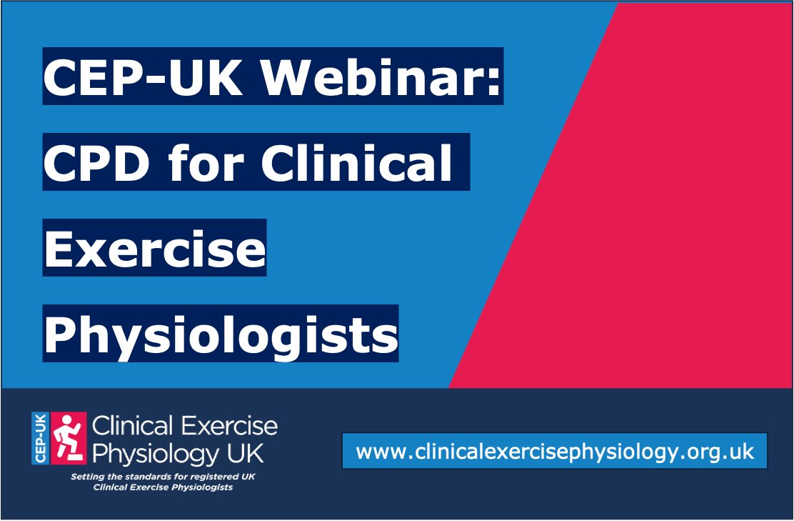 The third CEP-UK @basesuk webinar is now open for registration and is focussed on “Continuing Professional Development for Clinical Exercise Physiologists”.
🗓️ 1st February 2023
⏰ 3:30pm - 4:30pm
Sign up below:
🔗 bases-live.workbooks.com/process/1QDN0U…