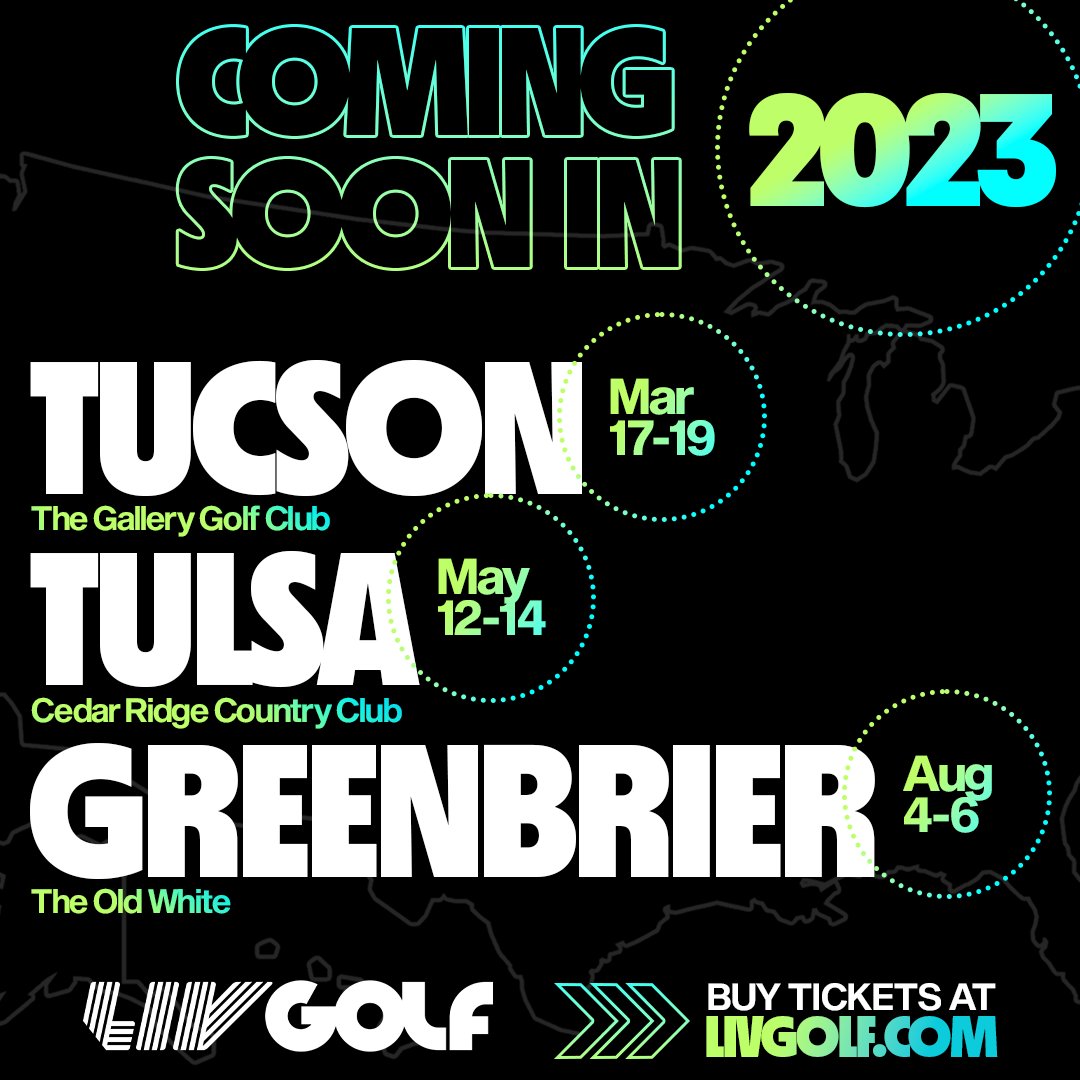 Get ready for #LIVGolf 2023! Three stunning new locations announced in the US.

To find out more and grab Early Birdie tickets, visit: livgolf.com/2023-events