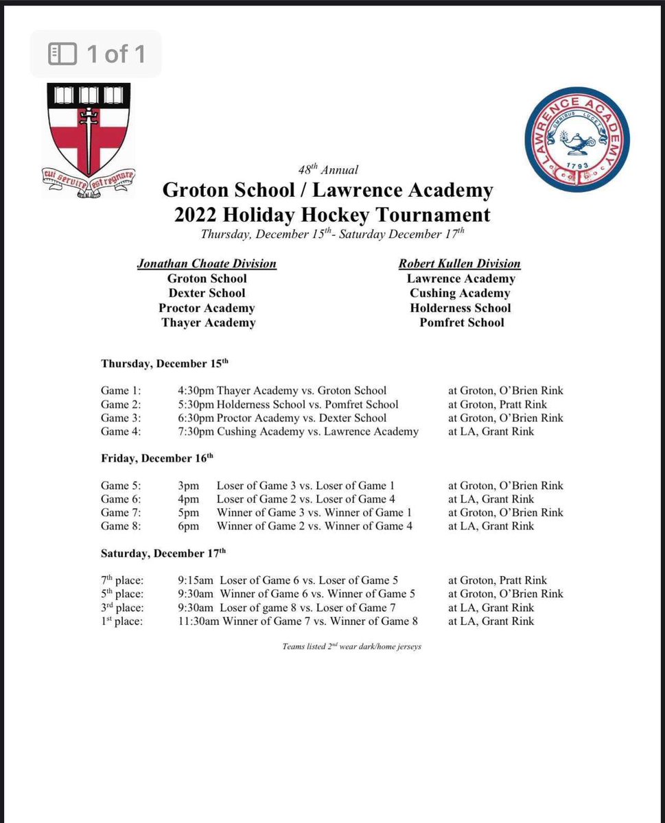 🚨Merry Gameday Eve🚨
The tigers kick off the 48th annual Groton/Lawrence Holiday Tournament at 4:30 tomorrow in Lawrence. 
Rest of the schedule: