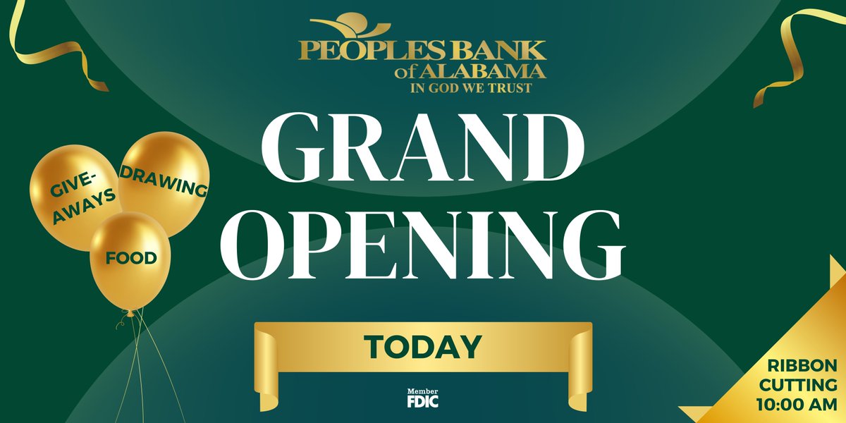 PeoplesBankAL's tweet photo. TODAY at 10:00 AM at 305 Main Street in Trussville!  See you there!! https://t.co/fjyOBjy7lK