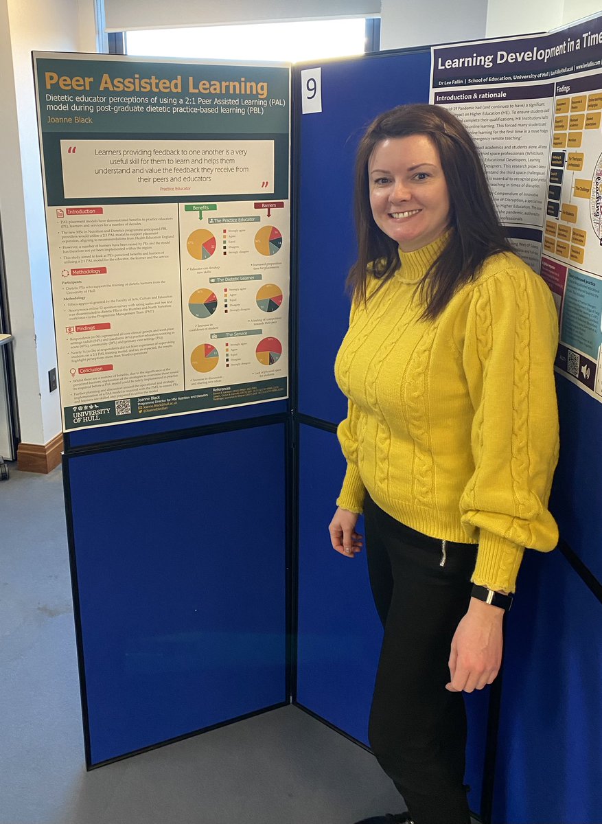NDHullUni's tweet photo. Our Programme Director @JoanneDietitian presented her educational research today at the UoH’s PCAP conference. Well done to everyone completing their training today!  #whatdietitiansdo #peerassistedlearning @UoHAcademy https://t.co/YHkFpLDfzs