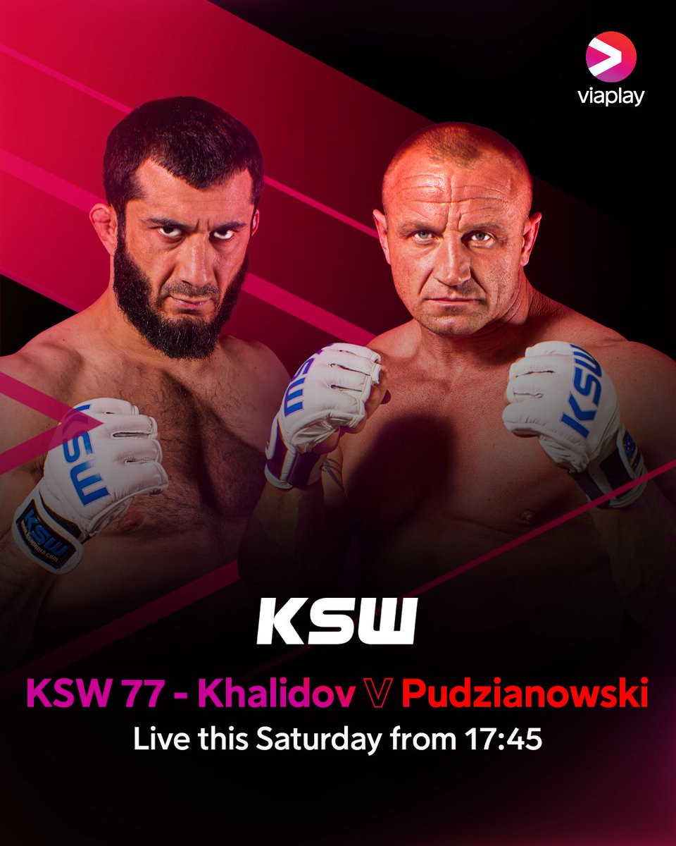 The BIGGEST show in town this Saturday! 🔥🇵🇱 Two titles up for grabs as well as a colossal main event showdown between former strongman Mariusz Pudzianowski and previous two-weight KSW champ Mamed Khalidov 💪 Watch every minute of #KSW77 live on Viaplay Sports 2 this Saturday📺