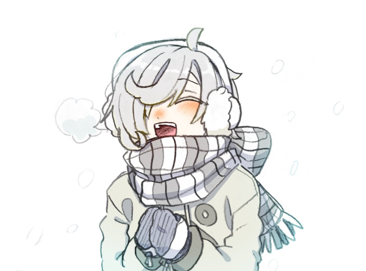 scarf earmuffs solo male focus 1boy closed eyes mittens  illustration images