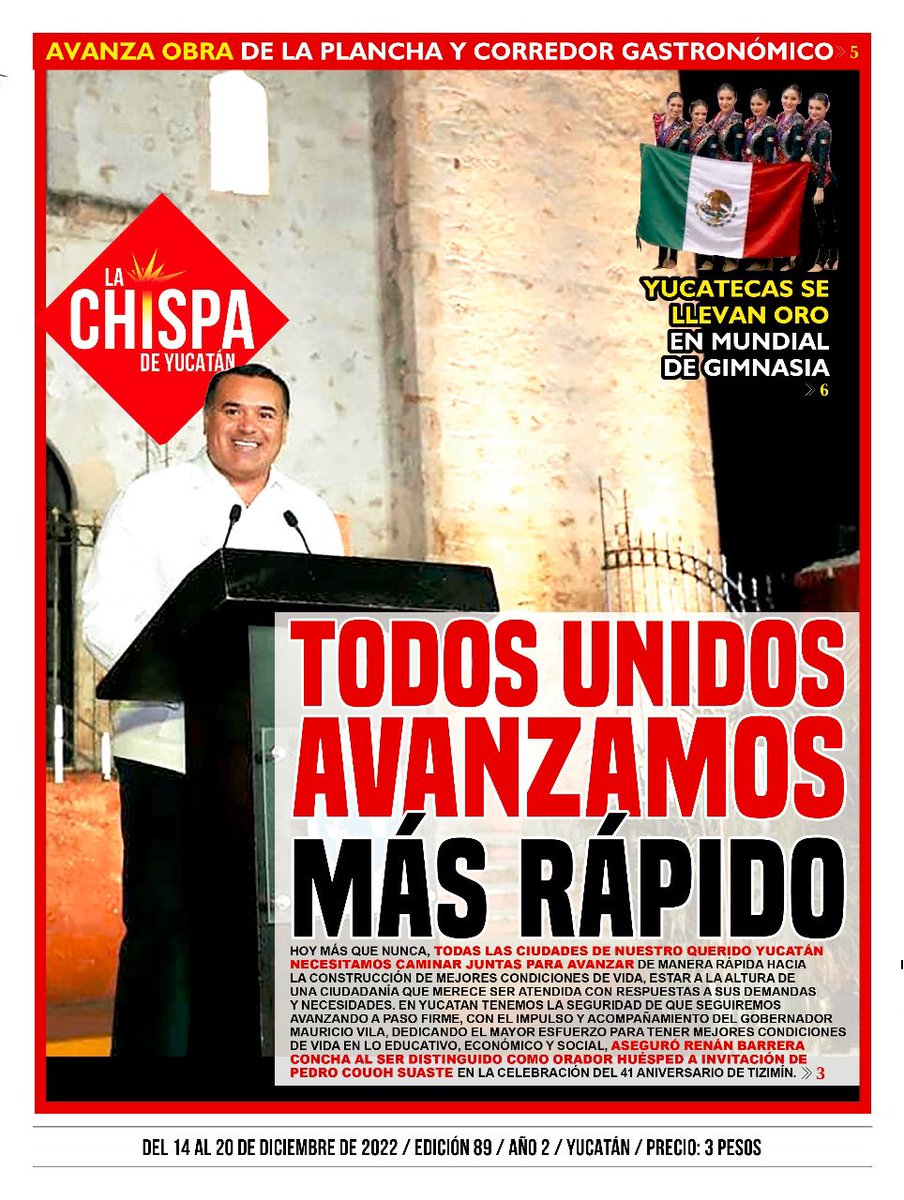 LaChispaMX's tweet photo. 💥 #LaChispaMx | Aquí estamos 💥 Entérate sobre las noticias más importantes de #Yucatán; el mejor semanario haciendo periodismo 📰; Edición 89, "TODOS UNIDOS AVANZAMOS MÁS RÁPIDO”👇
https://t.co/4xXU2CMAWs https://t.co/5ADSZKOlDJ