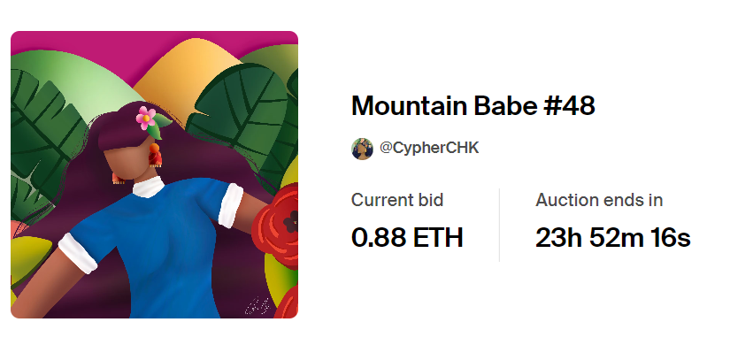 cypherchk's tweet photo. Oh my ! Mountain Babe #48 received her first bid 💜🎉

https://t.co/tWUSaRFbZq

Very grateful to the anonymous bidder 🙏
RTs appreciated 🙌 https://t.co/XbdoB5DRlN