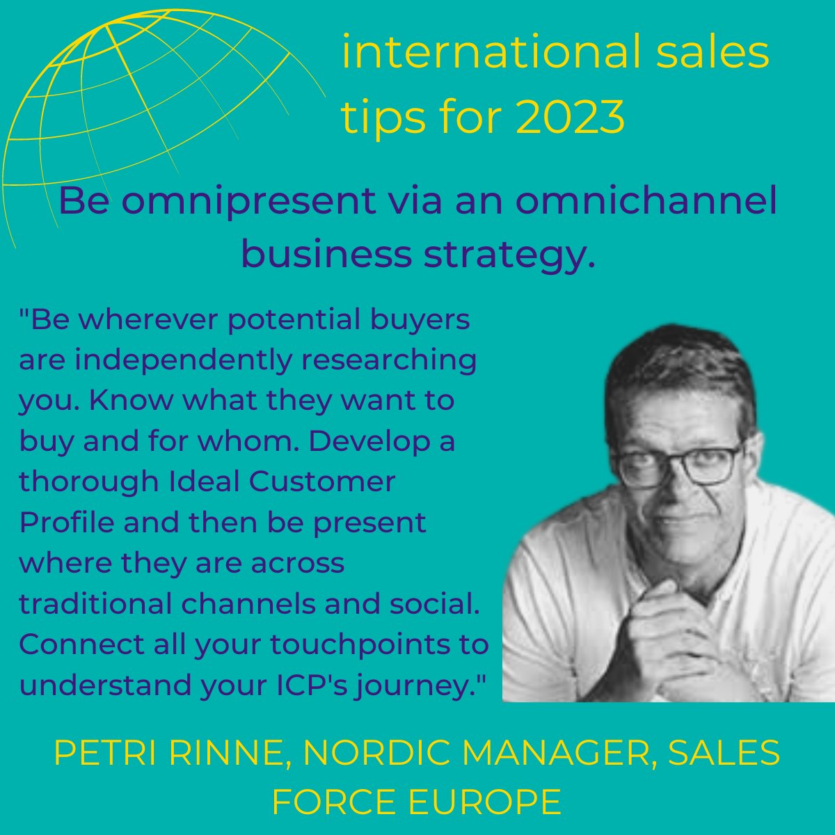 SalesForceEurop's tweet photo. Your International #SalesTip 2: Be omnipresent via an #omnichannel business strategy.

It all comes down to developing and understanding your #ICP or Ideal Customer Profile – including decision maker/s, vertical, company size, motivation, pain points, channels to reach them. https://t.co/CYWO9L2QB0