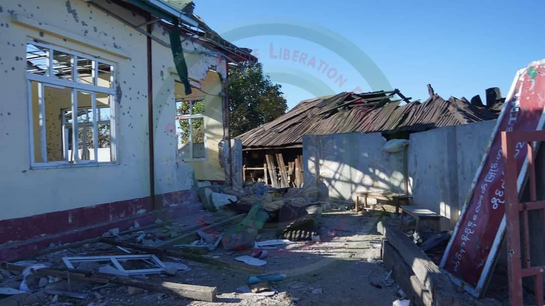 TTFR__Myanmar's tweet photo. The junta regime's constant air strikes against Ta'ang National Liberation Army in the Namhsan township of Shan state have displaced thousands of residents and destroyed dozens of civilian houses, including religious buildings. #2022Dec14Coup #WhatsHappeningInMyanmar https://t.co/D5vfE5BnL9