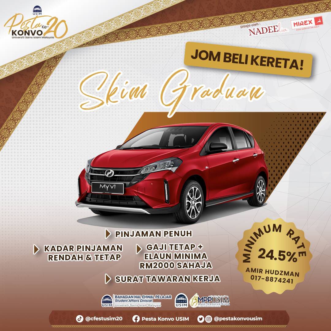 🚘 SKIM GRADUAN PERODUA EXHIBITION @CFEST20 🚘

Ayuh, turun memeriahkan gerai jualan kami di Pesta Konvo Kali Ke-20 pada :-

📅Tarikh : 14 - 16 Disember 2022
⏰Masa : 9.00 pagi - 11.00 malam
🏫 Bertempat : Tapak Khemah Pesta Konvokesyen

#PestaKonvoUSIM20
