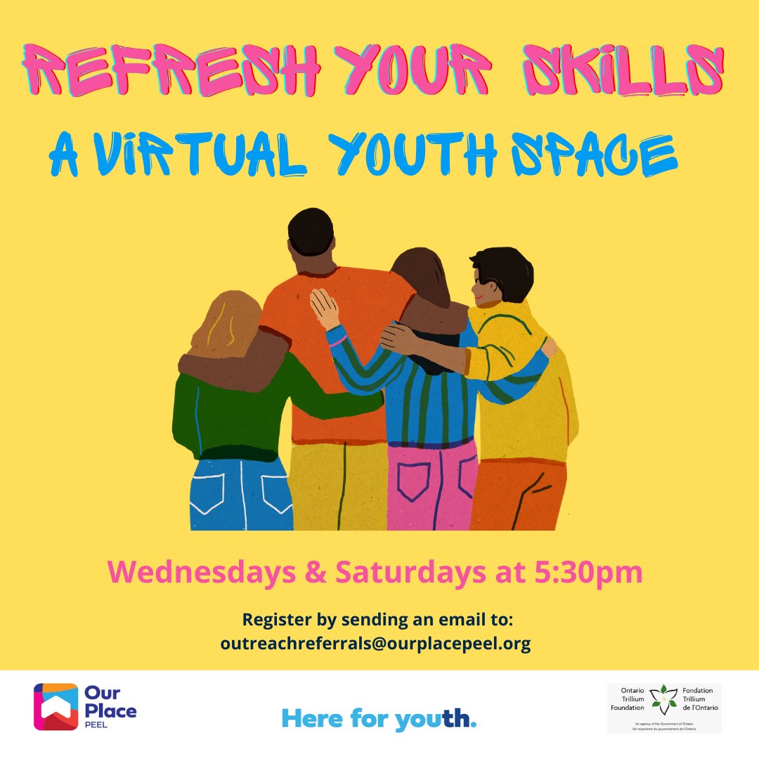 Refresh Your Skills is a virtual youth space to develop effective skills to use in everyday life. Please reach out if you would like to join our next group! outreachreferrals@ourplacepeel.org

#ourplacepeel #youth #refreshyourskills