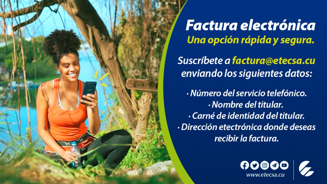 ¿Deseas recibir tu #FacturaElectrónica 📨?
👉 Envía tus datos 👤 a factura@etecsa.cu 👌.
#CubaInformatiza