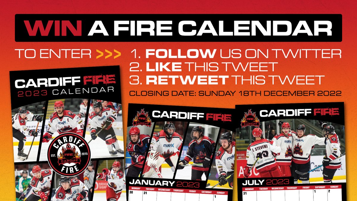CardiffFireIHC's tweet photo. 🔥 𝗪𝗜𝗡 𝗔 𝗙𝗜𝗥𝗘 𝗖𝗔𝗟𝗘𝗡𝗗𝗔𝗥 🔥

Here's your chance to win a new 2023 Cardiff Fire Calendar! T&amp;Cs below. Good luck 🤞

To enter:
1⃣ Follow us @CardiffFireIHC
2⃣ Like this tweet
3⃣ Retweet this tweet

Also available here 👉 https://t.co/x0aFAukV4y https://t.co/WZ2Oi48SvI