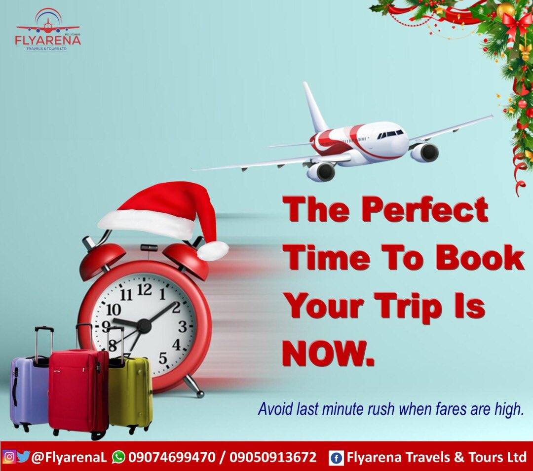 FlyarenaL's tweet image. Plan ahead and book your local and international travels with us while fare is still low.
#Avoidtherush

Let's Go!

#Flyarena #paysmallsmall #WCW #Xmas #hotelreservation #TRAVELINSURANCE #Christmas #Abuja #Lagos #uaevisa #iata #Nigeria #travel #travelabroad
#internationalticket
