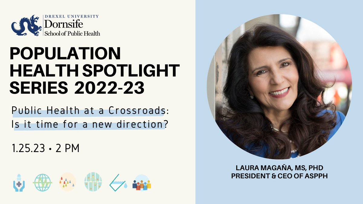 Save the date 🗓️ @LauraMagVall, PhD, MS, President & CEO of @ASPPHtweets, will present at our School's next Population Health event. All are welcome to attend virtually or in-person! RSVP 👉 bit.ly/3YkoJl0