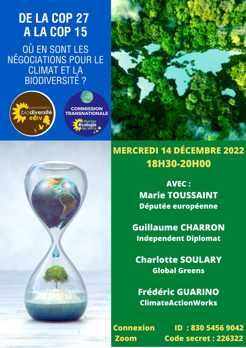 CTransnationale's tweet photo. Notre rencontre en ligne sur la lutte pour le #climat et la #biodiversite  dans le cadre de la #COP27 et de la #COP15, c’est aujourd’hui ! RDV à 18h30 pour de riches échanges !
Connexion Zoom :
ID de réunion : 830 5456 9042
Code secret : 226322 https://t.co/6zh9oE8qzY