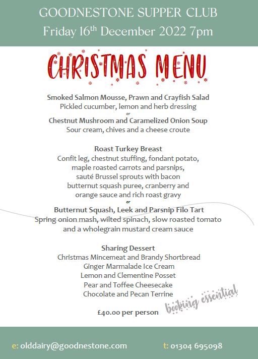 Our final Supper Club of the year - this Friday!   
"Pay attention to the 5 star reviews, if we could give it more we would. The food is outstanding"  

<a href="/FoodKent/">Kent Food & Drink</a>
<a href="/VisitKent/">Visit Kent</a> 
<a href="/VisitDover/">White Cliffs Country</a> 
<a href="/MaisDieuDoverBB/">Maison Dieu BB Dover</a> 
<a href="/WinghamPC/">clerk@wingham-pc.gov.uk</a>