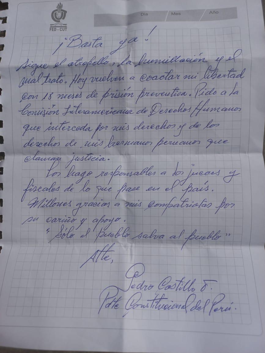 ¡Basta ya! Sigue el atropello, la humillación y el maltrato. Hoy vuelven a coactar mi libertad con 18 meses de prisión preventiva. Pido a la @CIDH que interceda por mis derechos y los derechos de mis hermanos peruanos que claman justicia. (1/2)