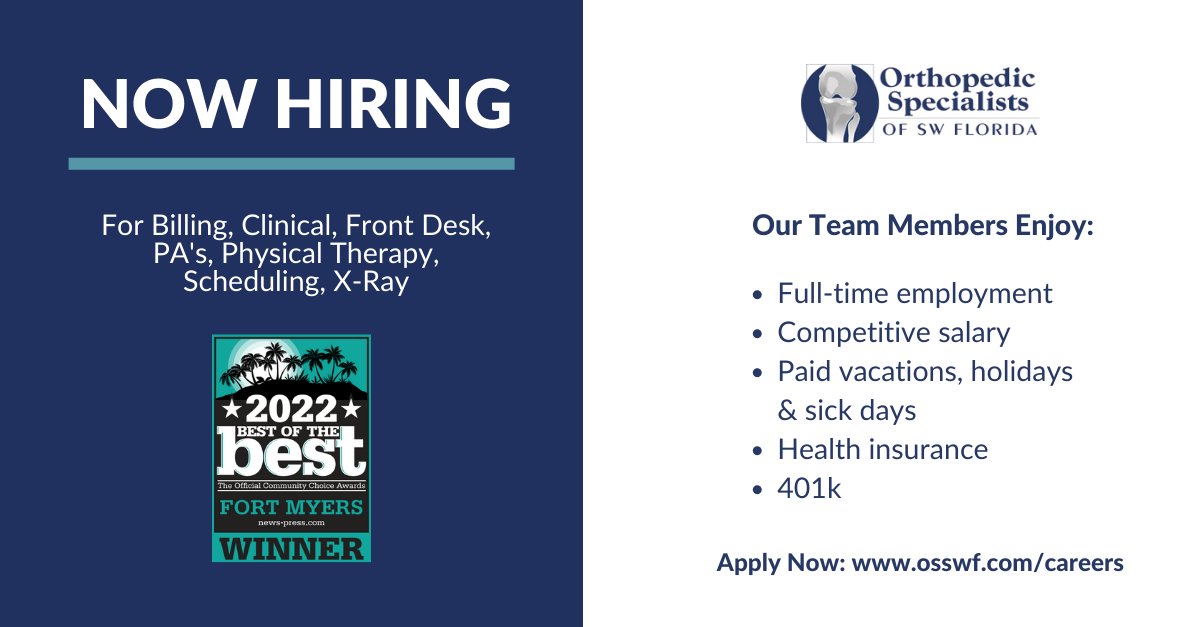 osswf's tweet photo. Give yourself the greatest gift this year by joining our OSSWF family. We’re hiring for several positions across our many departments.

Apply Now: https://t.co/Ty9mfamEVJ

#nowhiring #fortmyersjobs #floridajobs #healthcarejobs #medicaljobs https://t.co/B24C2yYblC