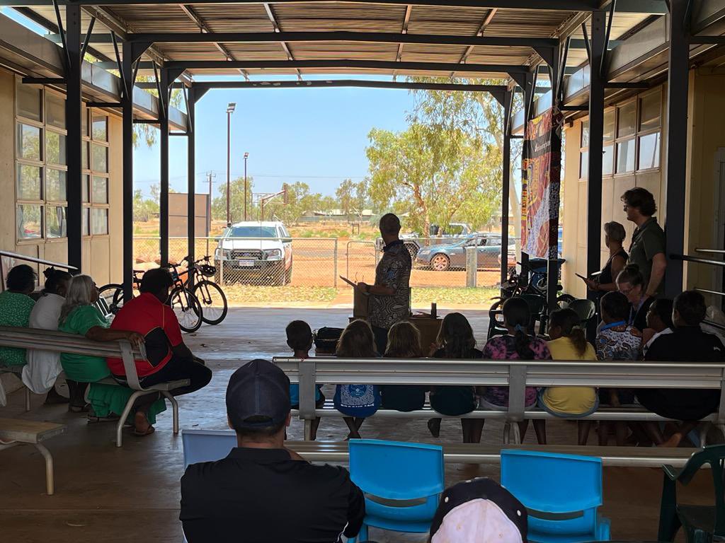 SouthHedlandPol's tweet photo. South Hedland YPO’S attended Yandeyarra community school’s end of year assembly today. What a great bunch of kids your school attendance is awesome!! And congratulations to Romaiz for winning a new bike very well deserved 👏 #fb #communitycops https://t.co/Bh7uvOwuyD