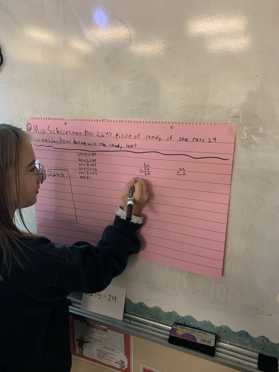 MissSchlies's tweet photo. 5th grade math students are writing and solving their classmates division story problems- I hope those are small pieces of candy! https://t.co/tY9NPH3Nyz