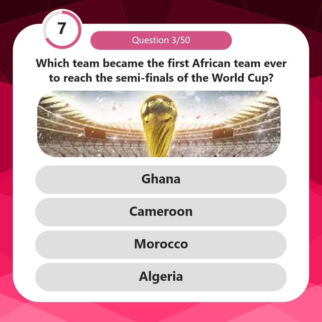 Need a little extra excitement during the World Cup?

Play and Win; Learn a lot of trivia about the players, teams, stadiums and much more!

#playandwin #win #play #trivia #questions #worldcup #fifa #fifaworldcup2022 #morocco #matchday