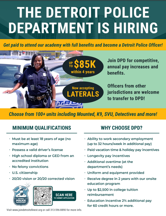 MarauderCCED's tweet photo. Great opportunity with @detroitpolice. Looking for Criminal Justice majors, however, all majors are welcome to apply. @dangelotaylor @DOSatCSU @CSU_MLE1887 @GO_MARAUDERS @CentralHonors https://t.co/1L2lQWwUGs