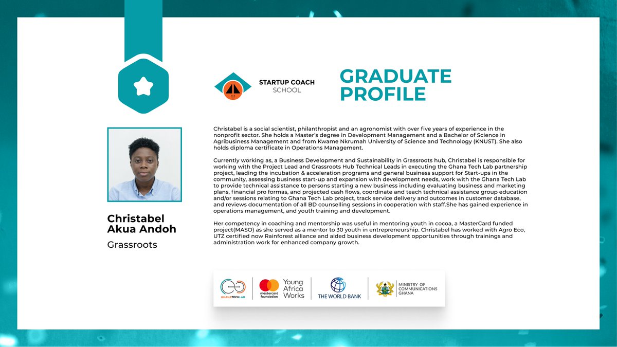 GhanaTechLab's tweet image. We are thrilled to announce our latest batch of graduates from the Startup Coach School!
 
These talented individuals have worked hard to hone their skills, and we can&apos;t wait to see what they achieve in the future. 
Congratulations, graduates!

#StartupCoachSchool
#GhanaTechLab