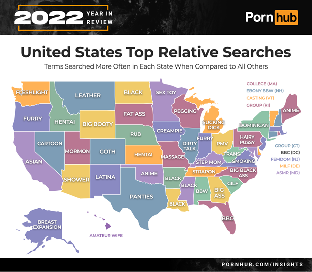 Pornhub - The top searches by state were revealed in our 2022 Year In Review article Read the full Insights article here : https://t.co/MQtffNMQgK https://t.co/2w0eee7TDX