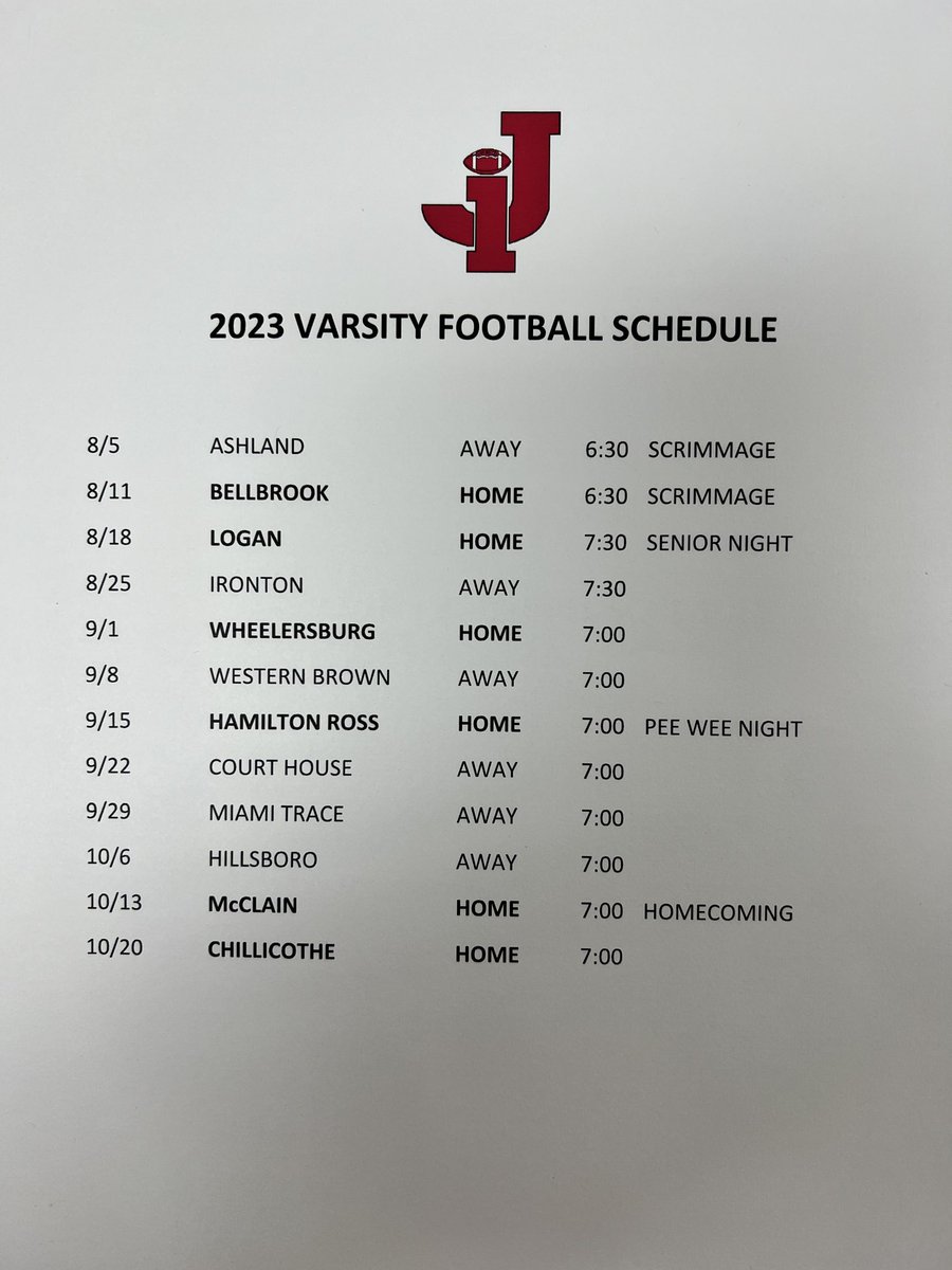 2023 Varsity Football Schedule: